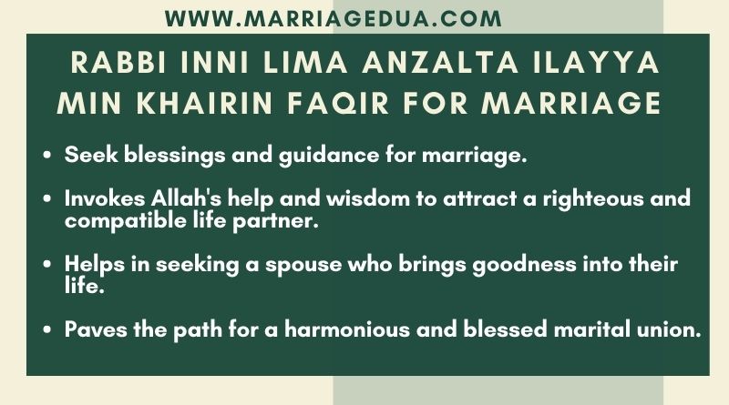 Rabbi Inni Lima Anzalta Ilayya Min Khairin Faqir For Marriage 